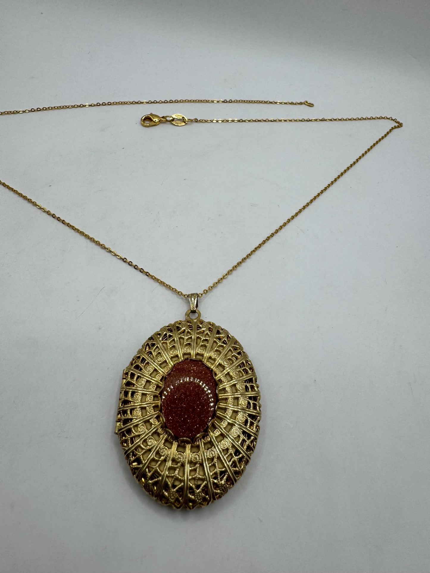 Vintage Goldstone Locket Choker Gold Filled Necklace