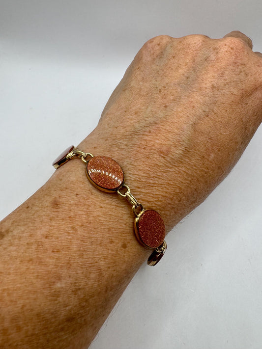 Vintage goldstone Silver Statement Chain Bracelet