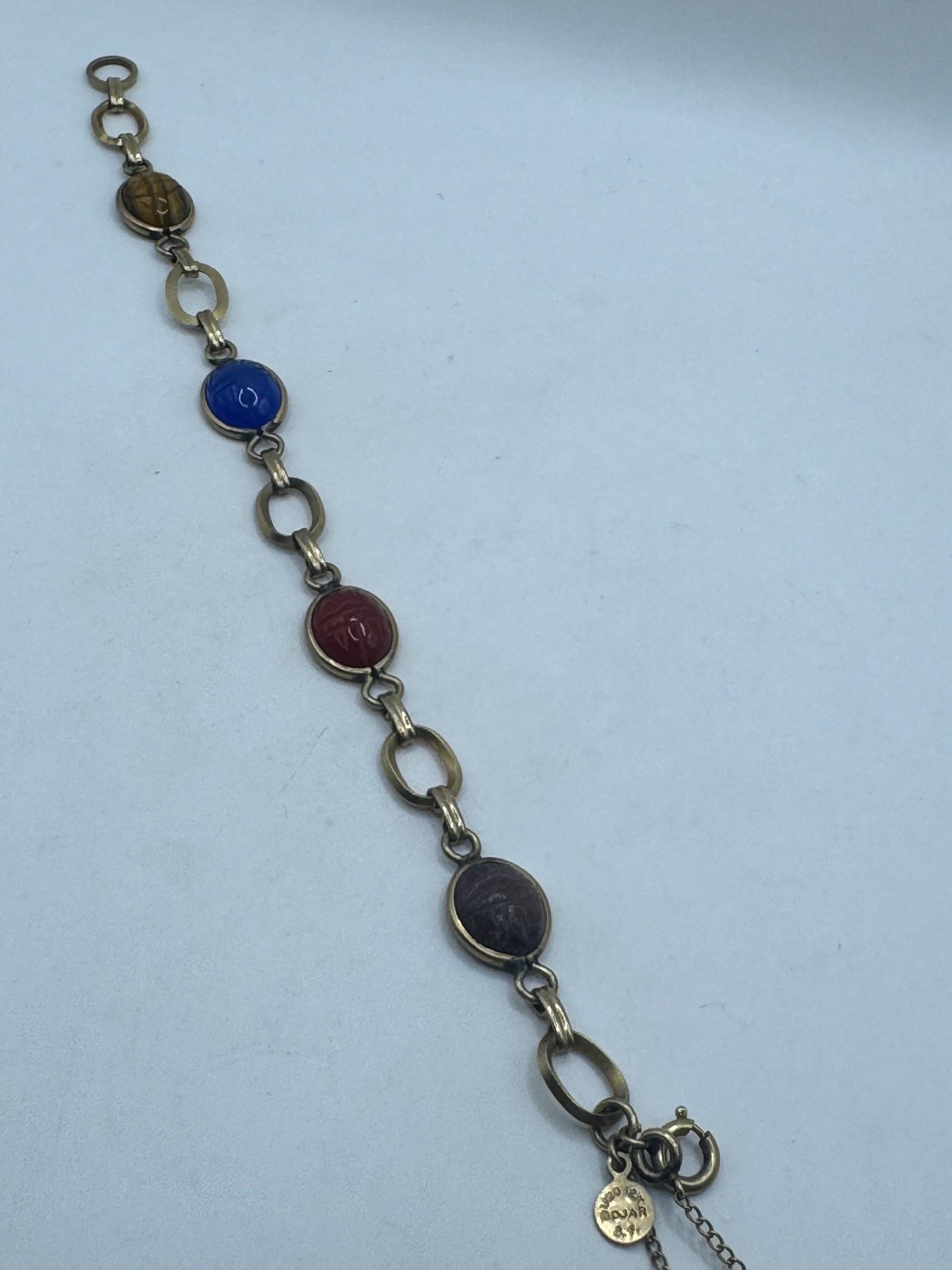 Vintage Scarab Bracelet Gold filled Carved Gemstones