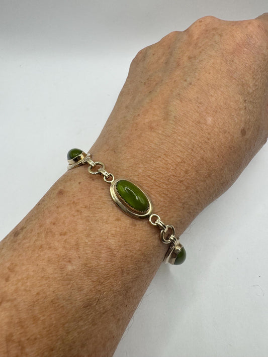 Vintage Green Jade Bracelet Gold filled