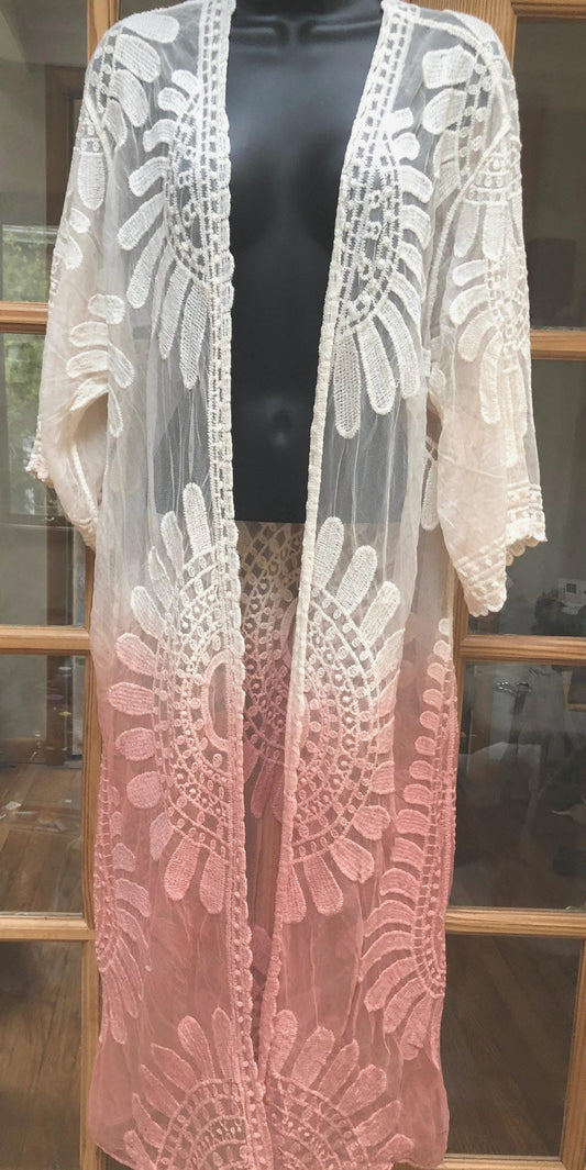 Lace Kimono Jacket Vintage Style Pink Tie Dye Embroidered wrap