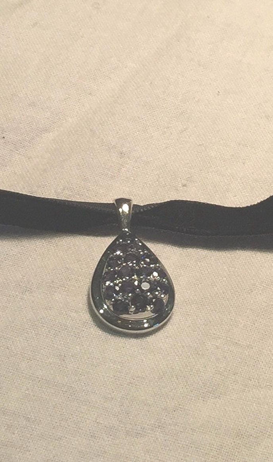 Vintage Blue Tanzanite Choker 925 Sterling Silver Pendant necklace