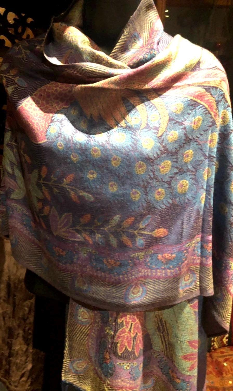 Vintage Peacock feather Brocade Pashmina Scarf Wrap Shawl