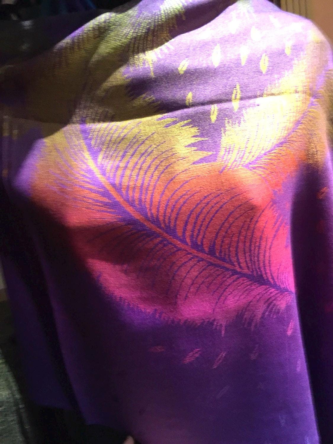 Vintage Peacock feather Brocade Pashmina Scarf Wrap Shawl