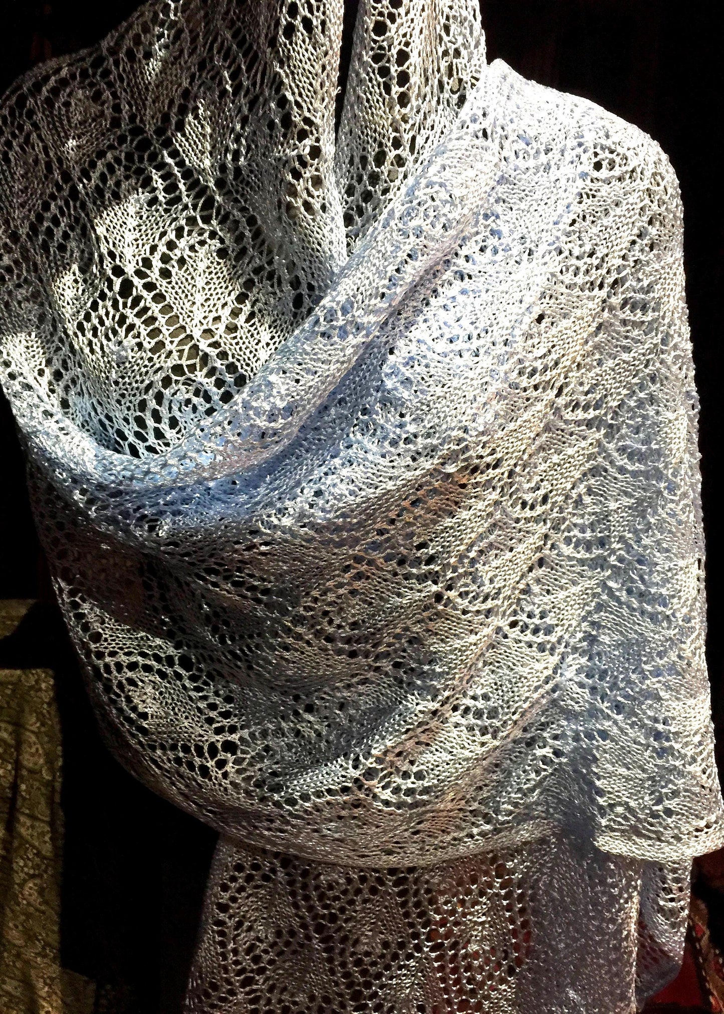 Vintage Pale Blue Lace crochet Shawl Wrap