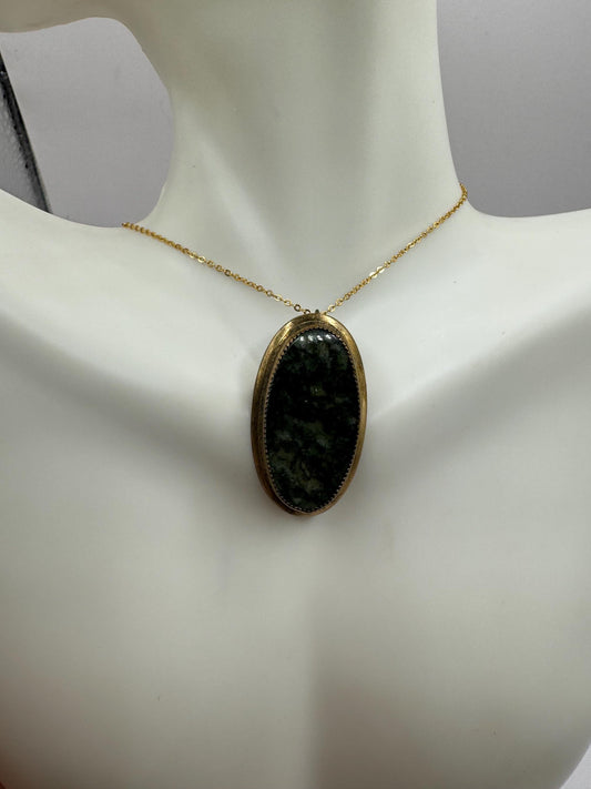 Vintage Green Jade Yellow Gold Filled Lucky Necklace pin