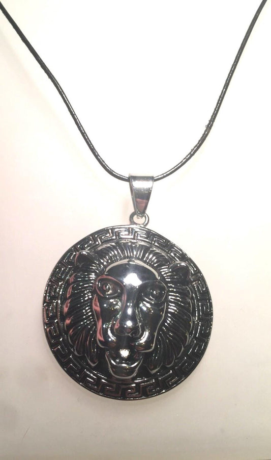 Vintage Handmade Silver Stainless Steel Gothic Lion Pendant Necklace