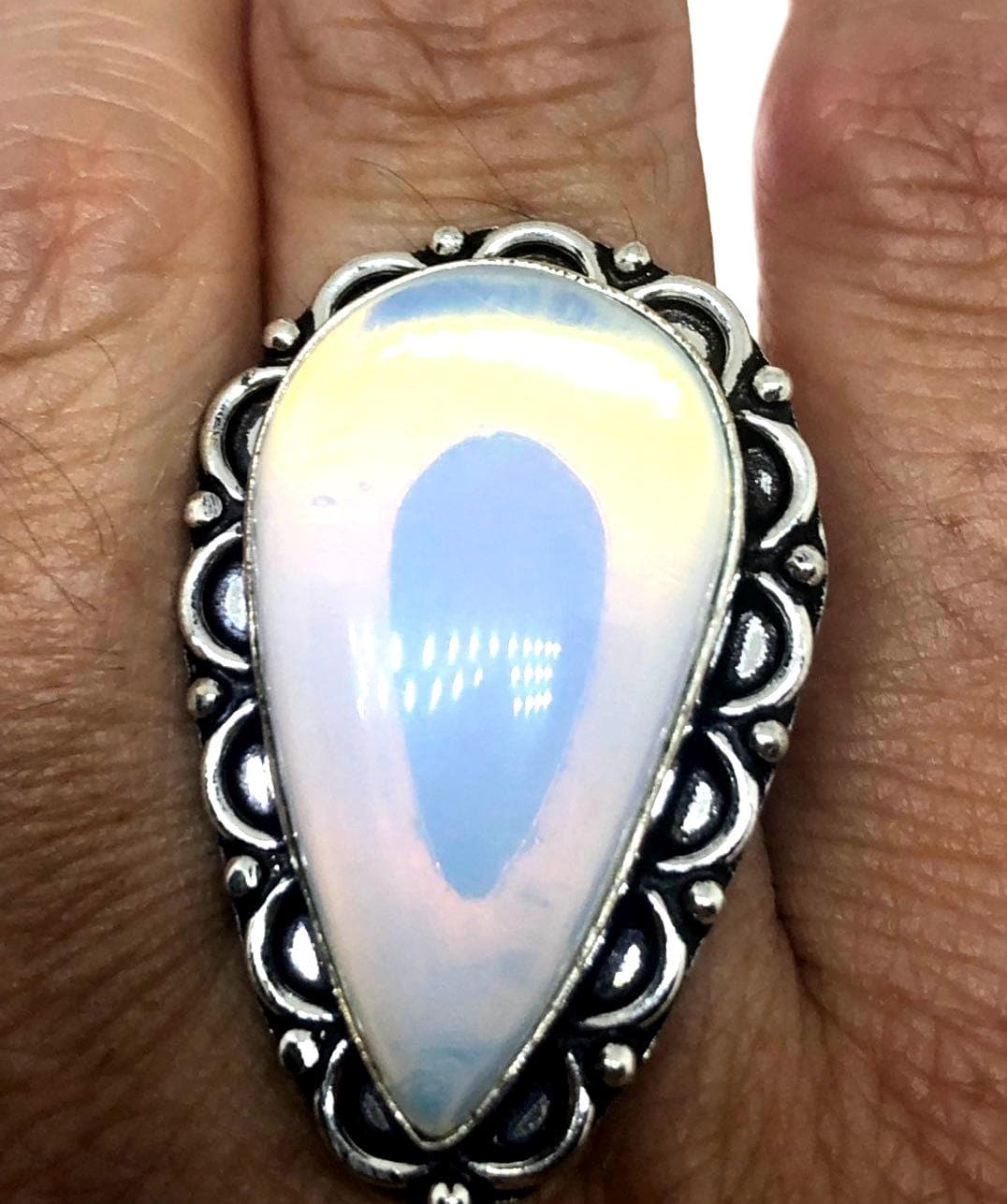 Vintage Blue White Opal Art Glass Ring Statement