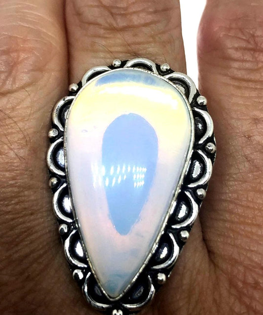 Vintage Blue White Opal Art Glass Ring Statement