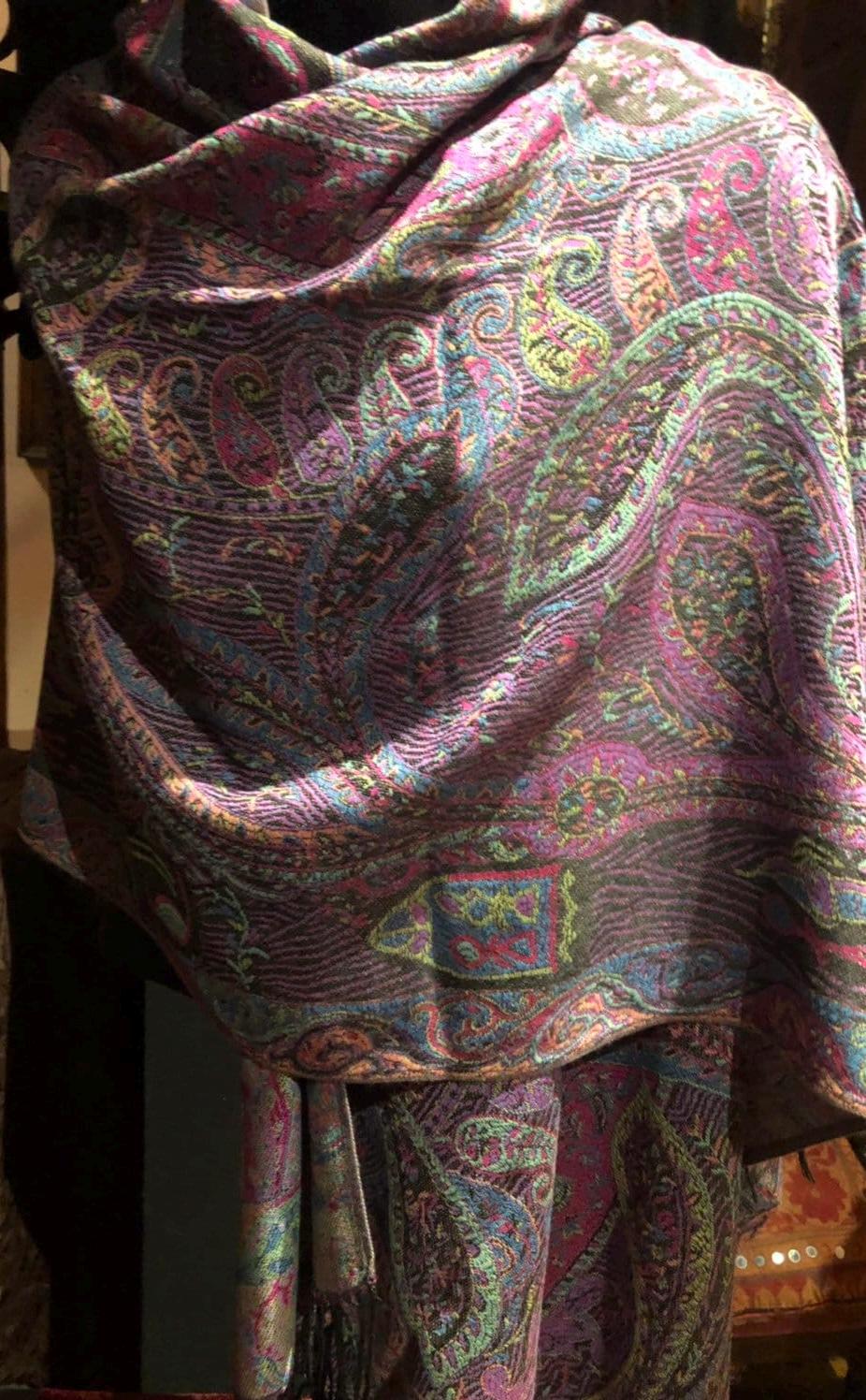 Vintage purple Paisley Brocade Pashmina Scarf Wrap