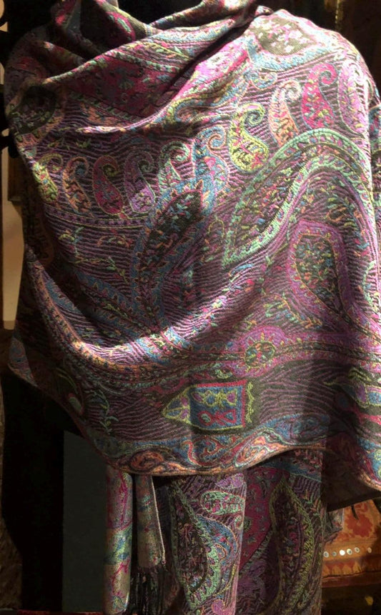 Vintage purple Paisley Brocade Pashmina Scarf Wrap