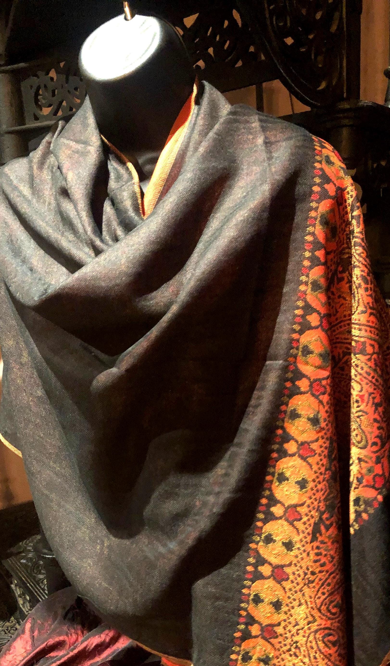 Vintage Black Red Paisley Brocade Pashmina Scarf Wrap Shawl