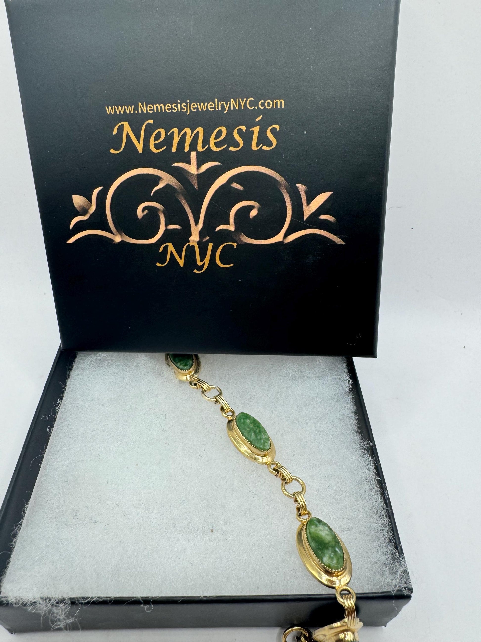 Vintage Green Jade Bracelet Gold filled