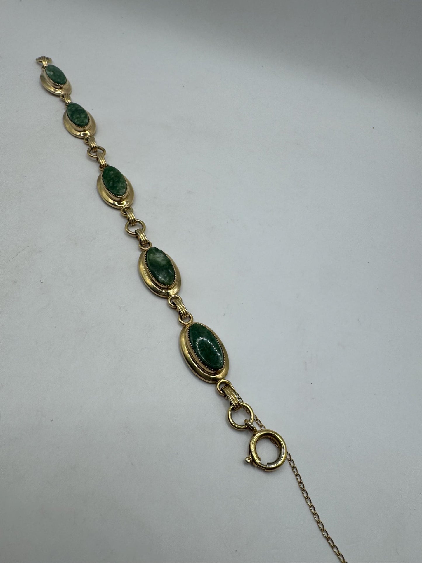 Vintage Green Jade Bracelet Gold filled