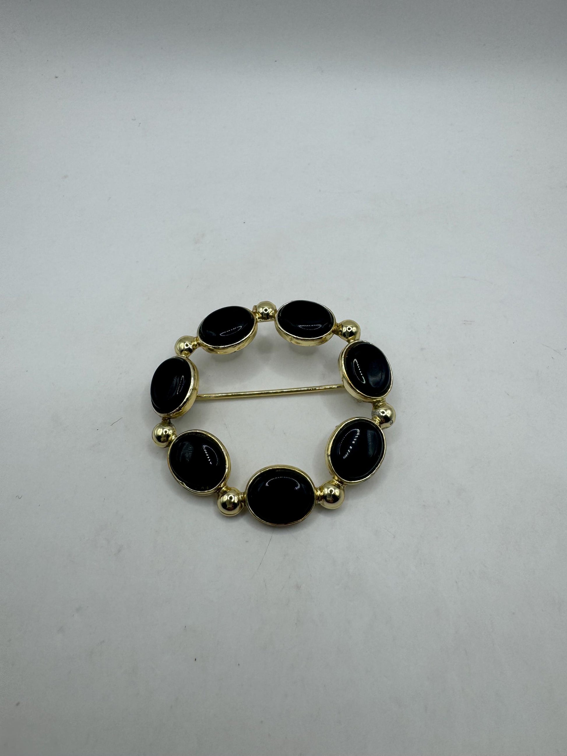 Vintage Black Onyx Pin Gold Filled Brooch