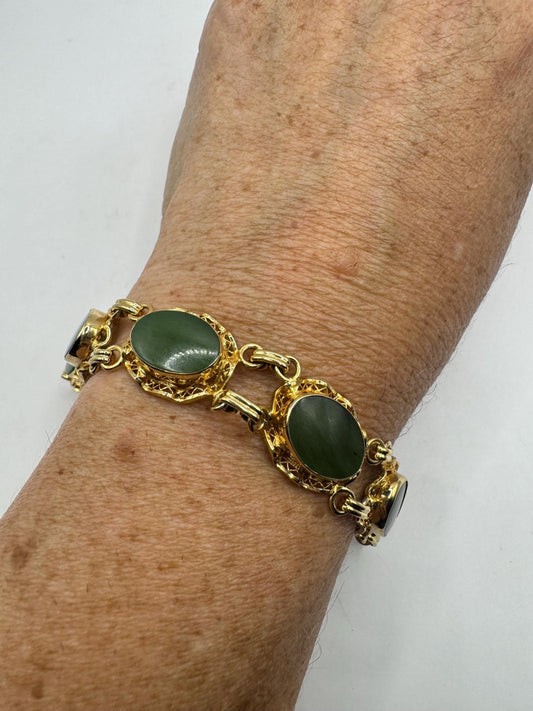 Vintage Green Jade Bracelet Gold filled