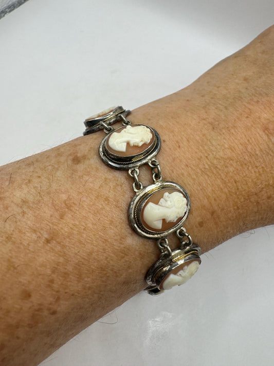 Vintage Cameo Bracelet 925 Sterling Silver 7 inches