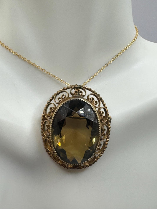 Vintage Shell three graces Cameo Yellow Gold Filled Necklace Choker pin brooch