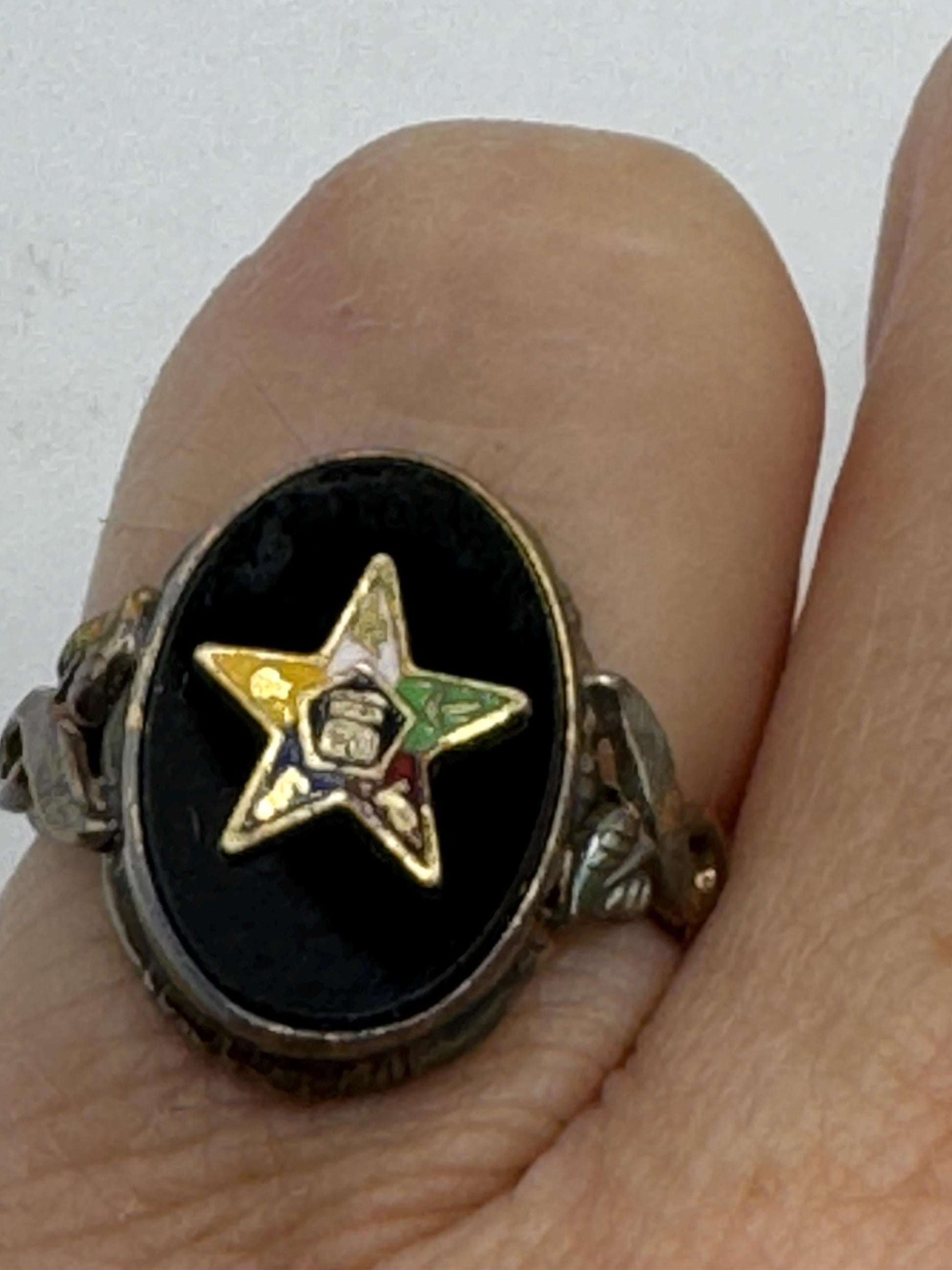 Vintage Lucky Eastern Star Free Mason Ring Gold Filled Enameled with crystal