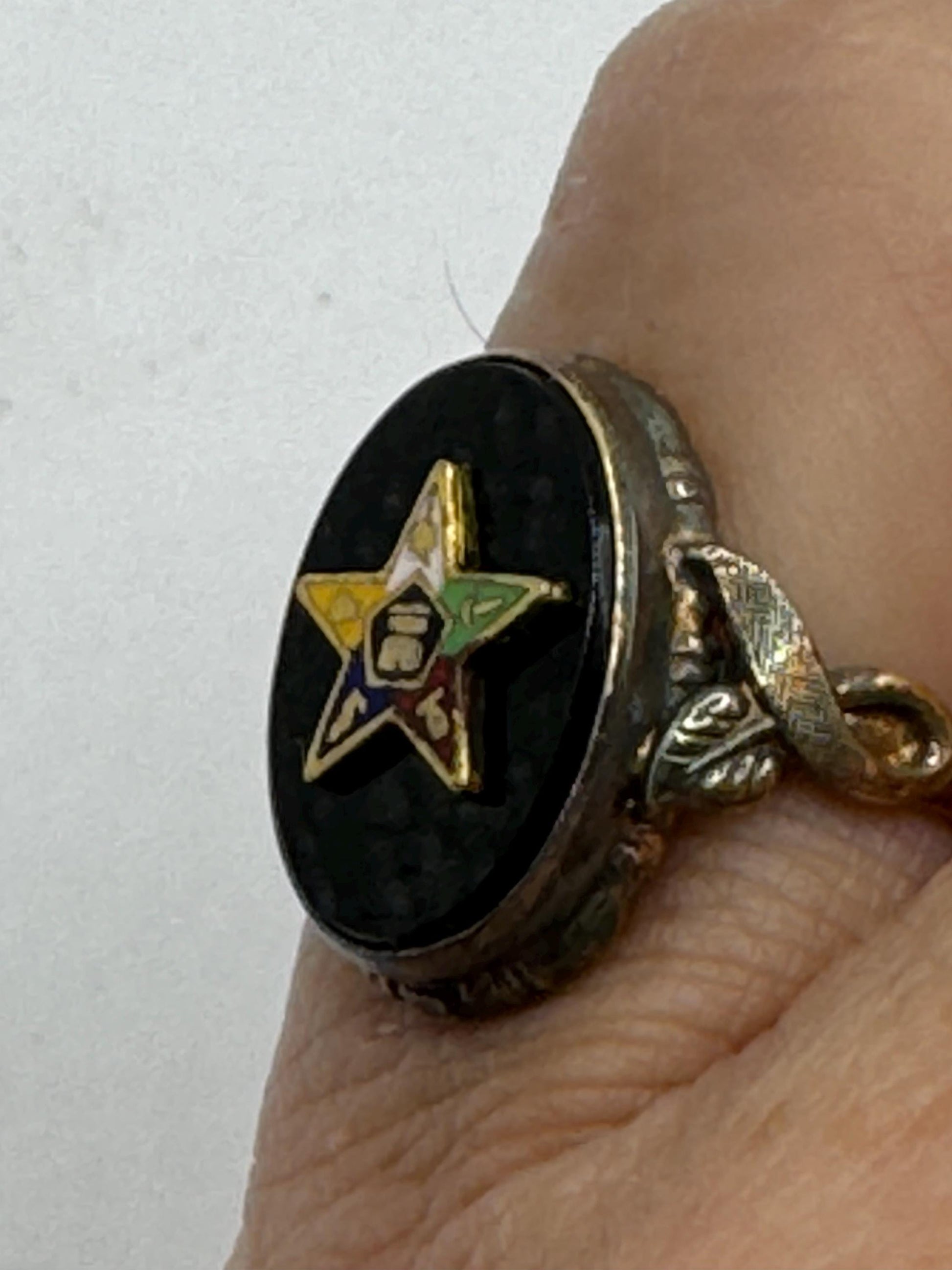 Vintage Lucky Eastern Star Free Mason Ring Gold Filled Enameled with crystal