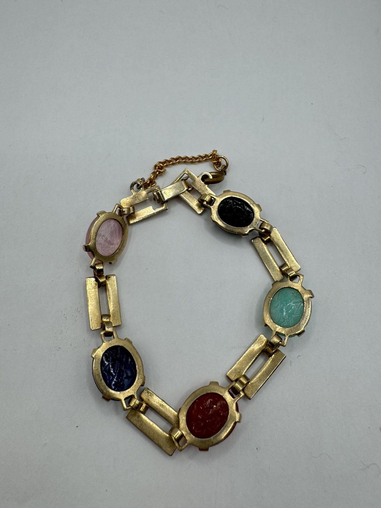 Vintage Scarab Bracelet Gold filled Carved Gemstones