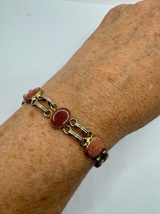 Vintage goldstone Silver Statement Chain Bracelet