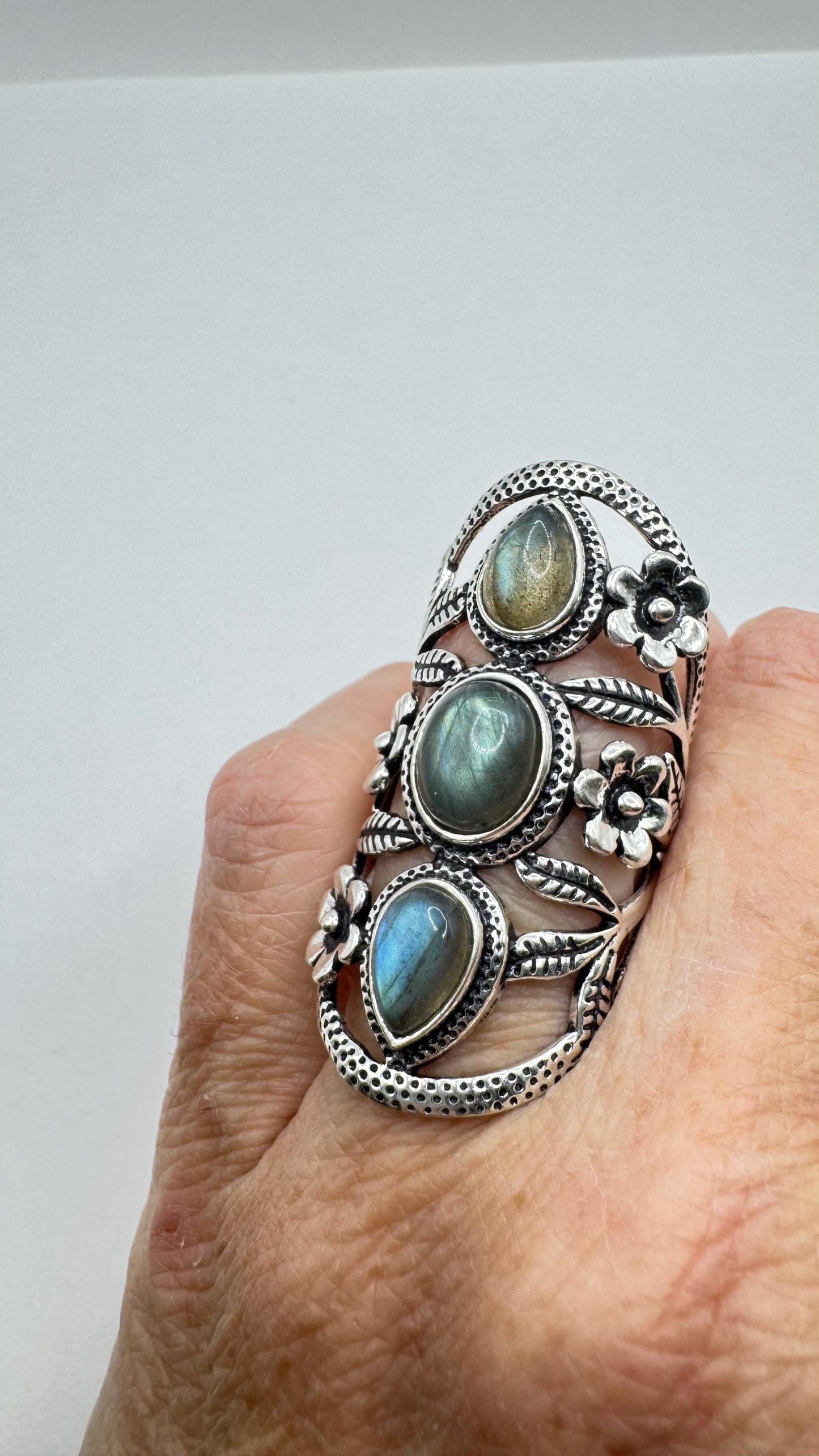 Vintage Rainbow Labradorite Statement Ring