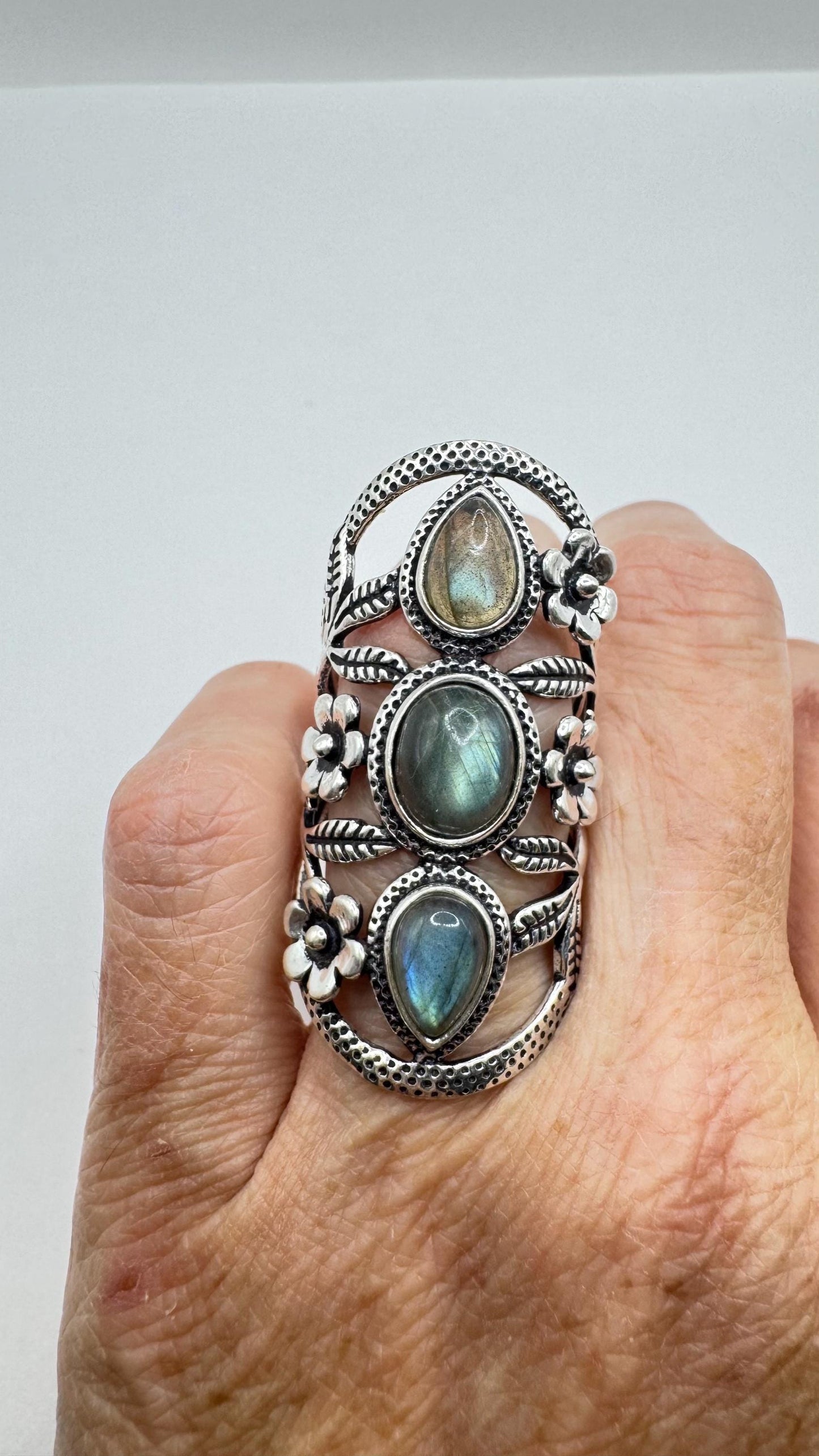 Vintage Rainbow Labradorite Statement Ring