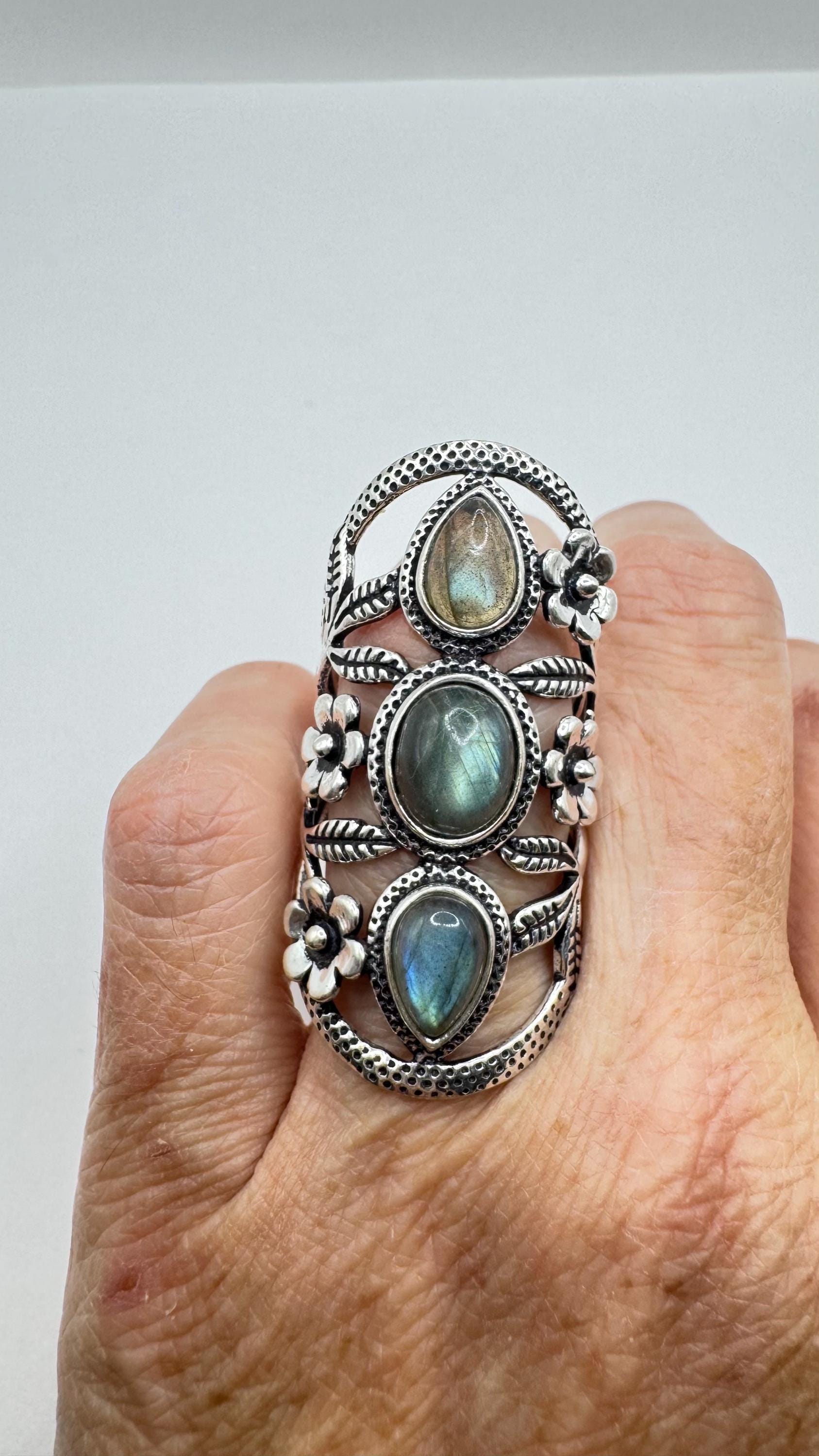 Vintage Rainbow Labradorite Statement Ring