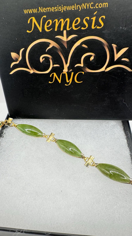 Vintage Green Jade Bracelet Gold filled