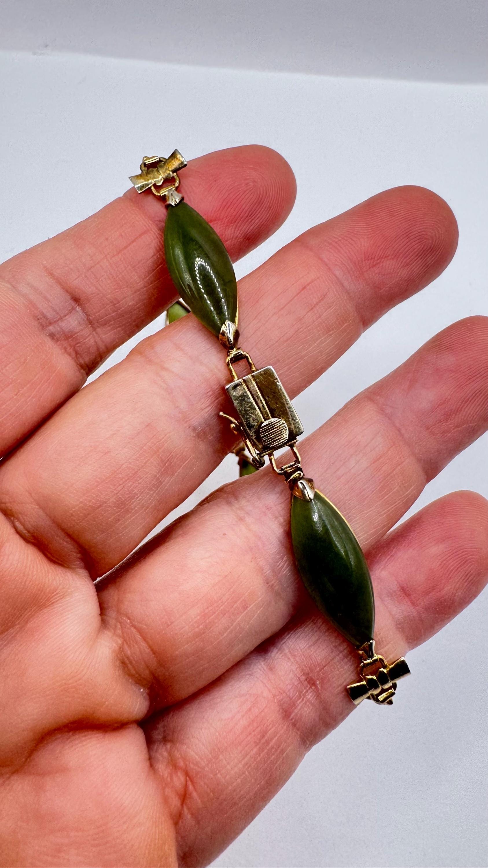Vintage Green Jade Bracelet Gold filled