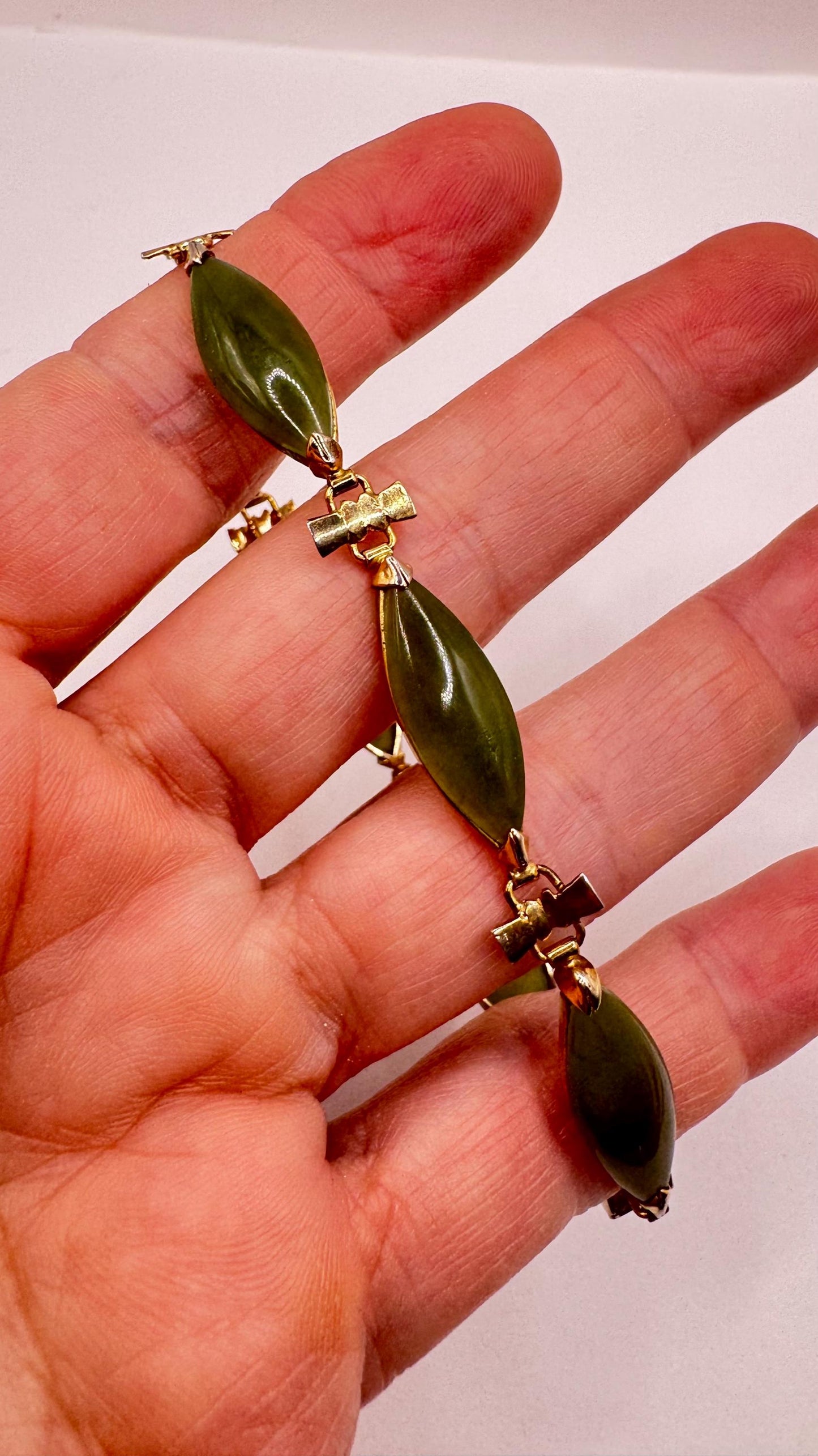 Vintage Green Jade Bracelet Gold filled