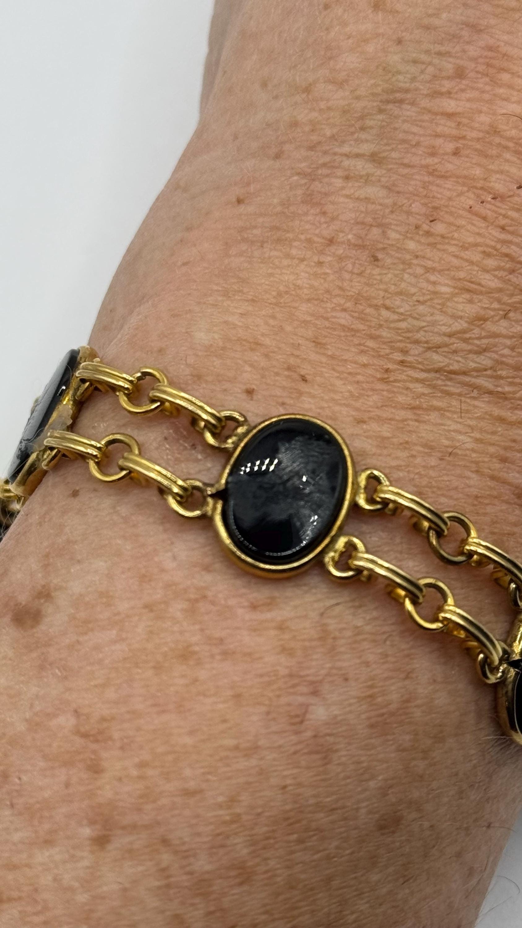 Vintage black Onyx Bracelet Gold filled