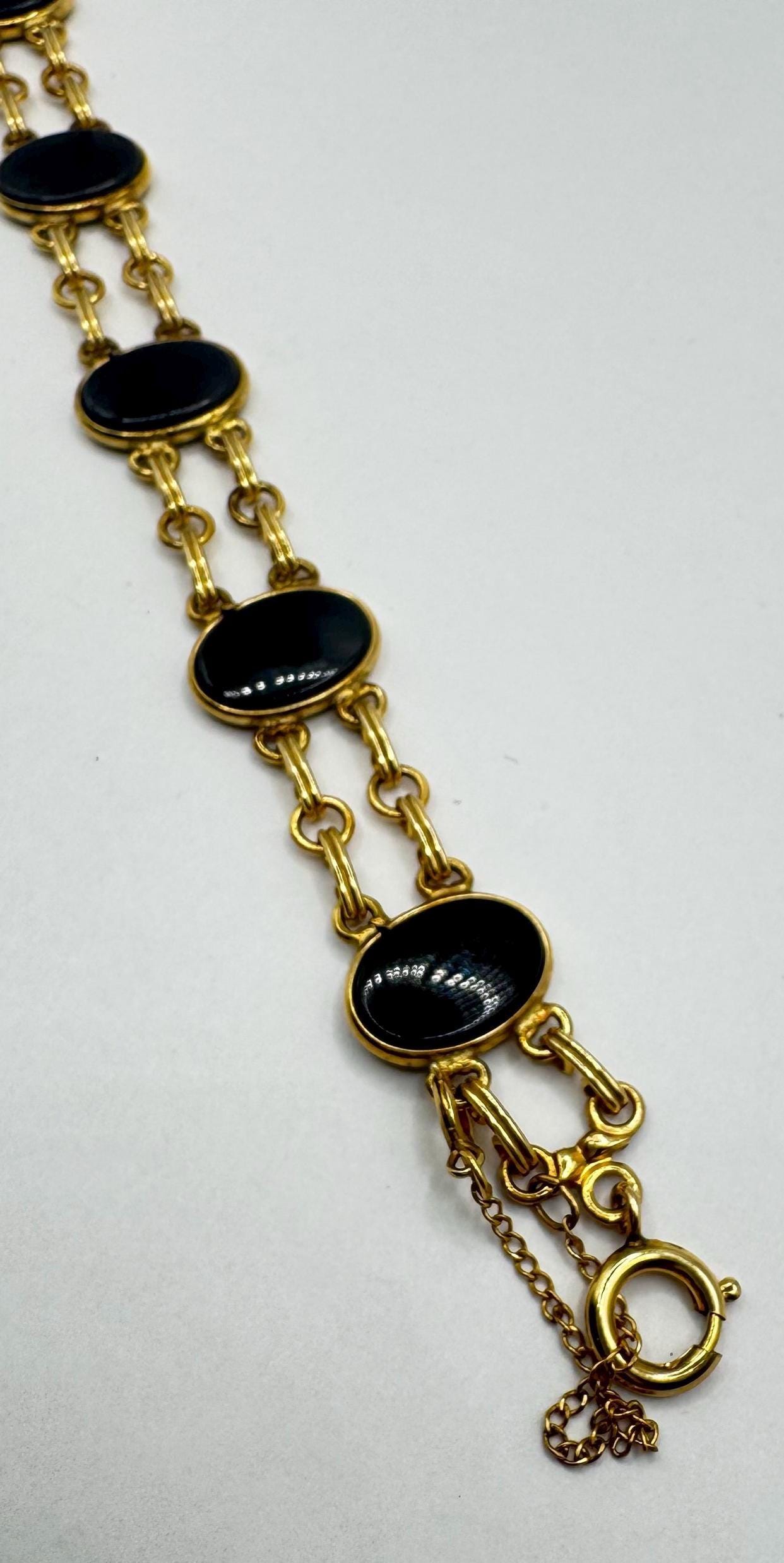 Vintage black Onyx Bracelet Gold filled