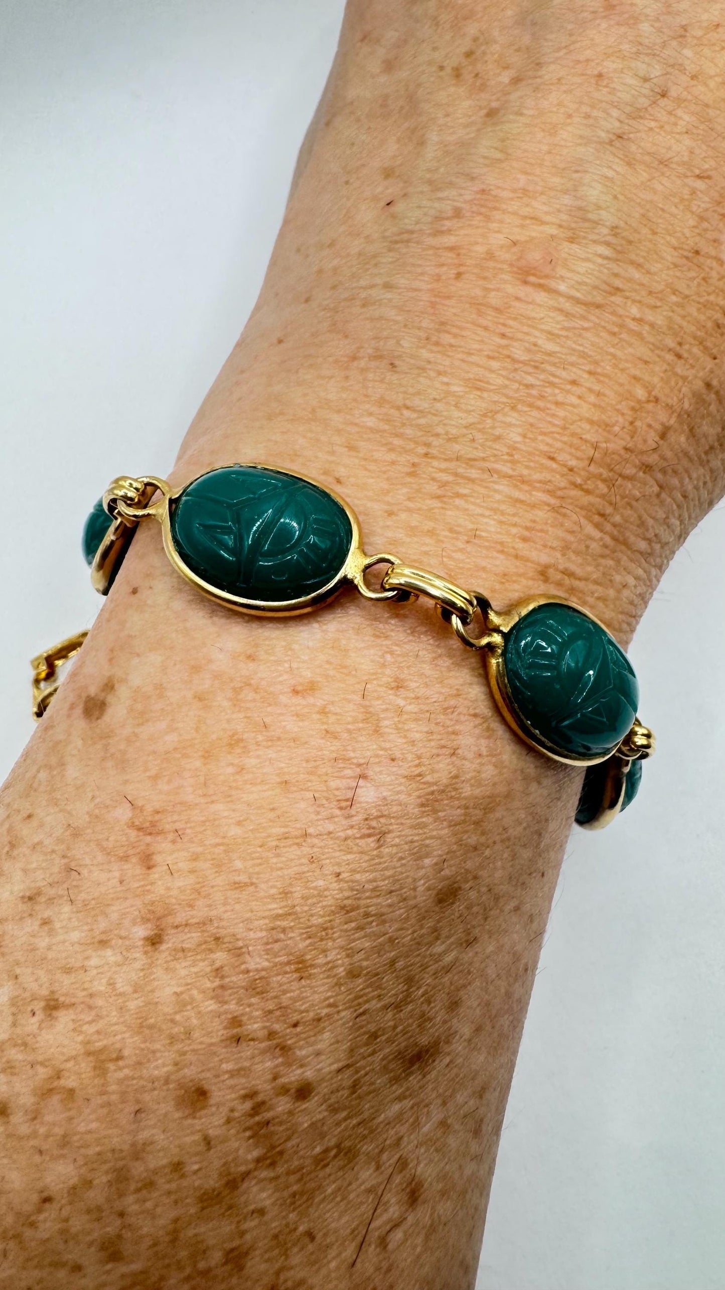 Vintage Scarab Bracelet Gold filled Carved Gemstones