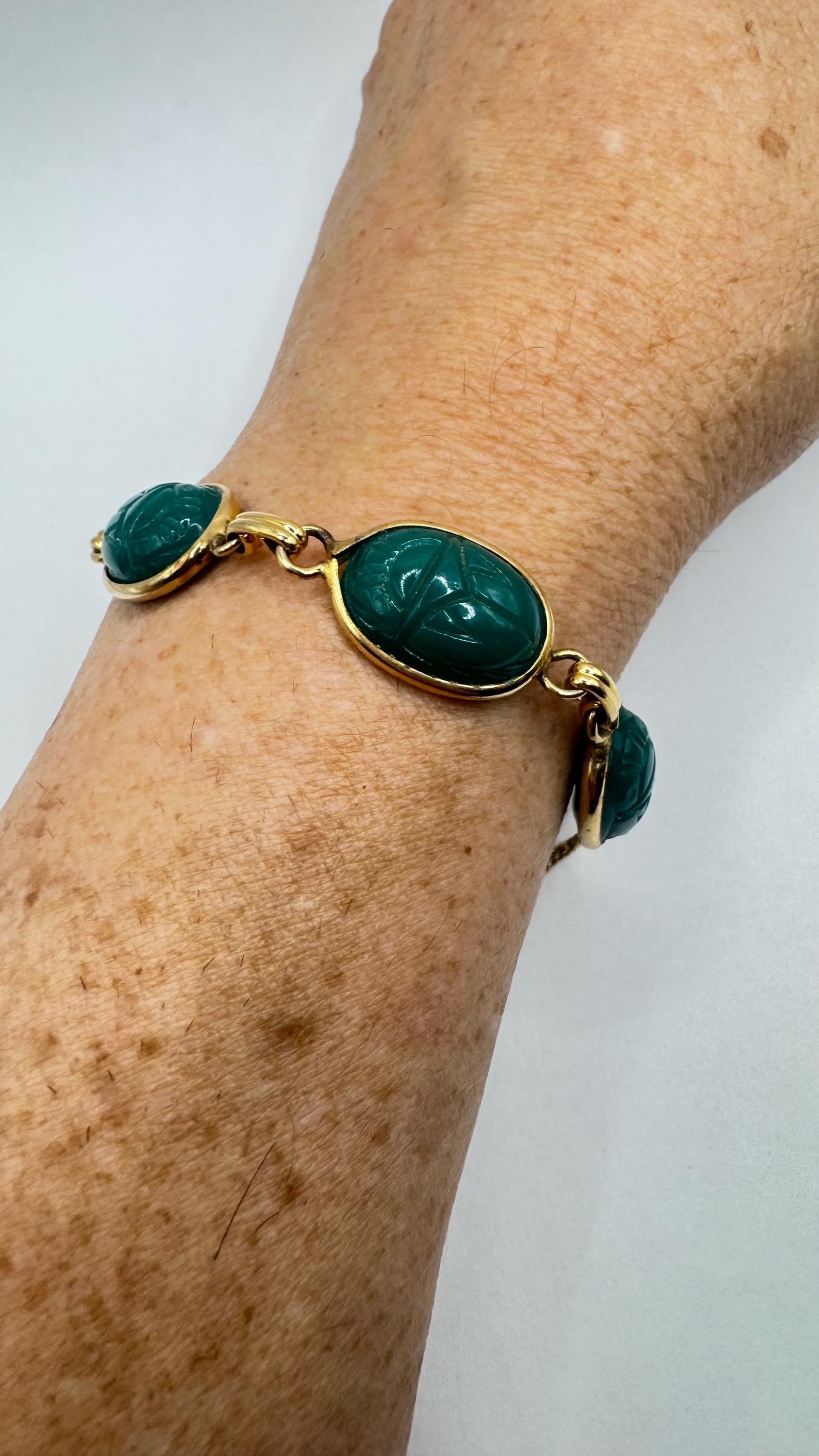 Vintage Scarab Bracelet Gold filled Carved Gemstones