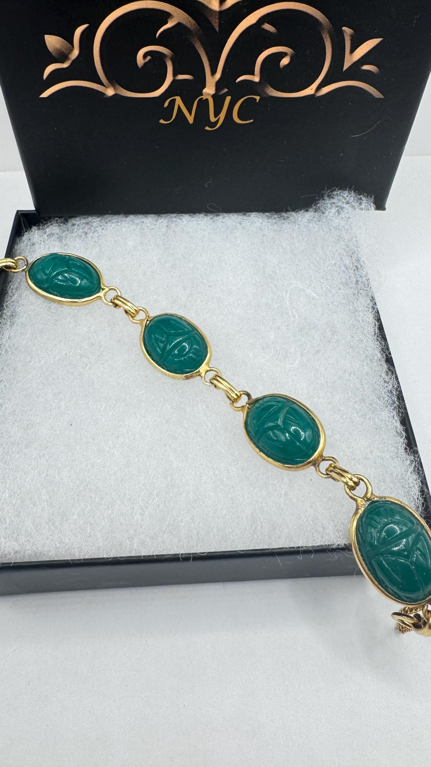 Vintage Scarab Bracelet Gold filled Carved Gemstones