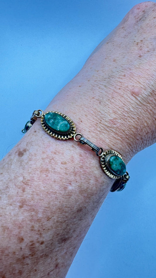 Vintage Green Jade Bracelet Gold filled
