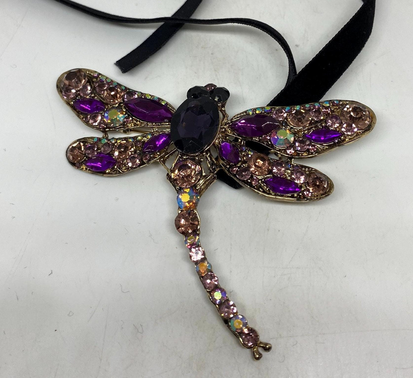 Gothic Styled Austrian Crystal Dragonfly Choker Necklace pin