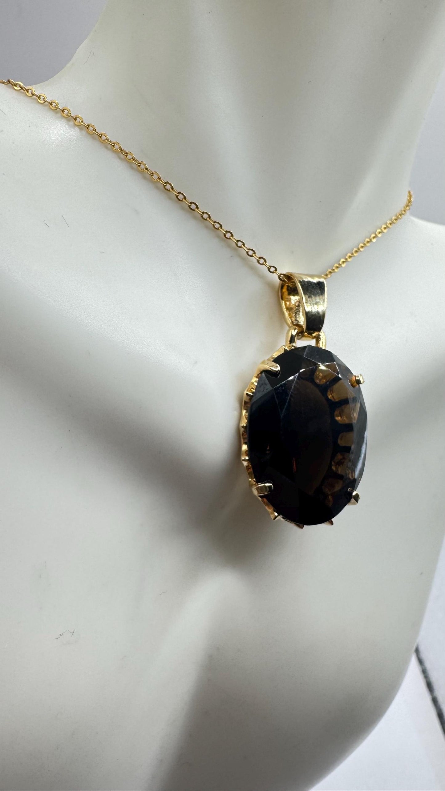 Vintage Smoky Topaz Gemstone Yellow Gold Filled Necklace Choker