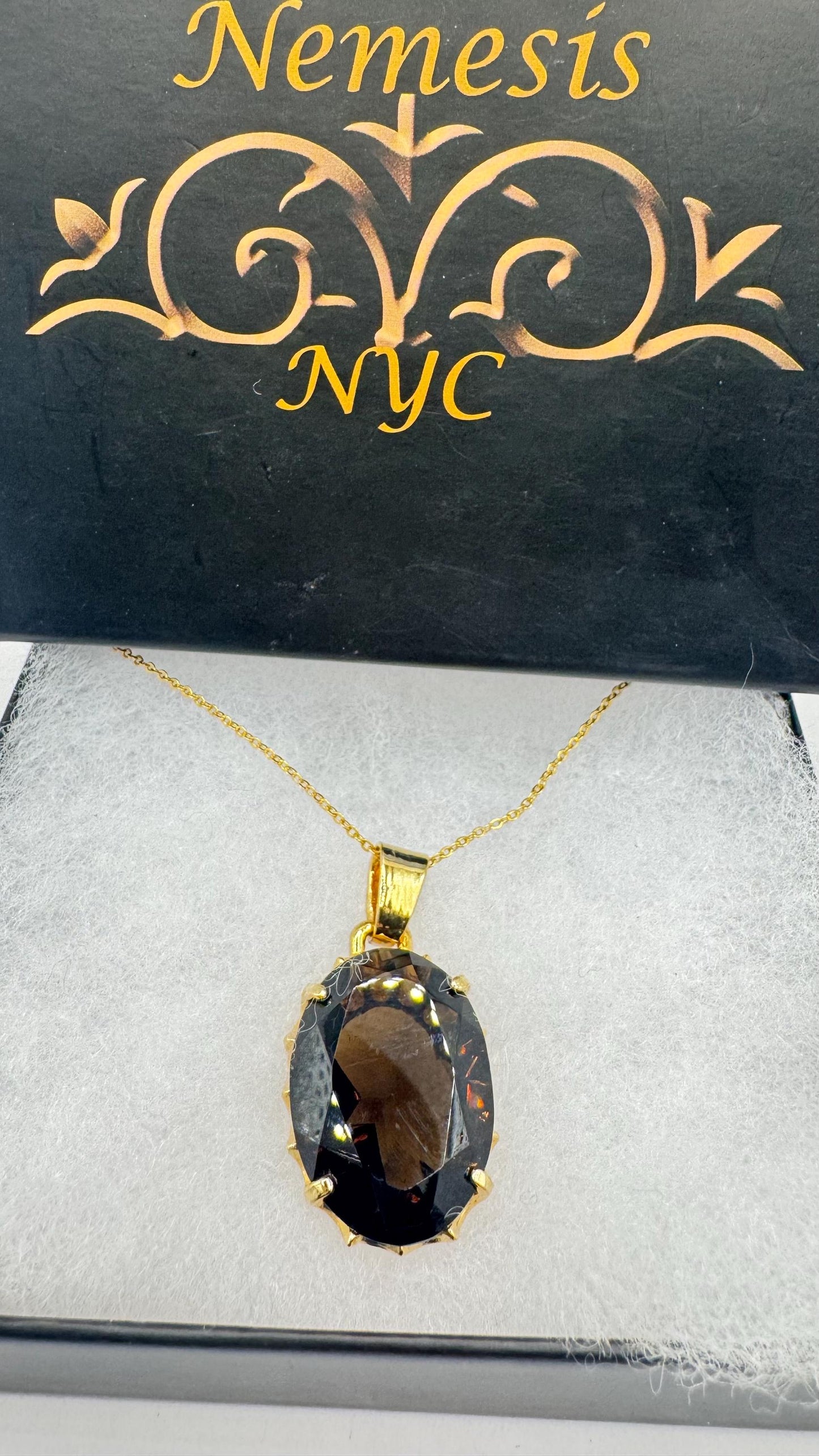 Vintage Smoky Topaz Gemstone Yellow Gold Filled Necklace Choker