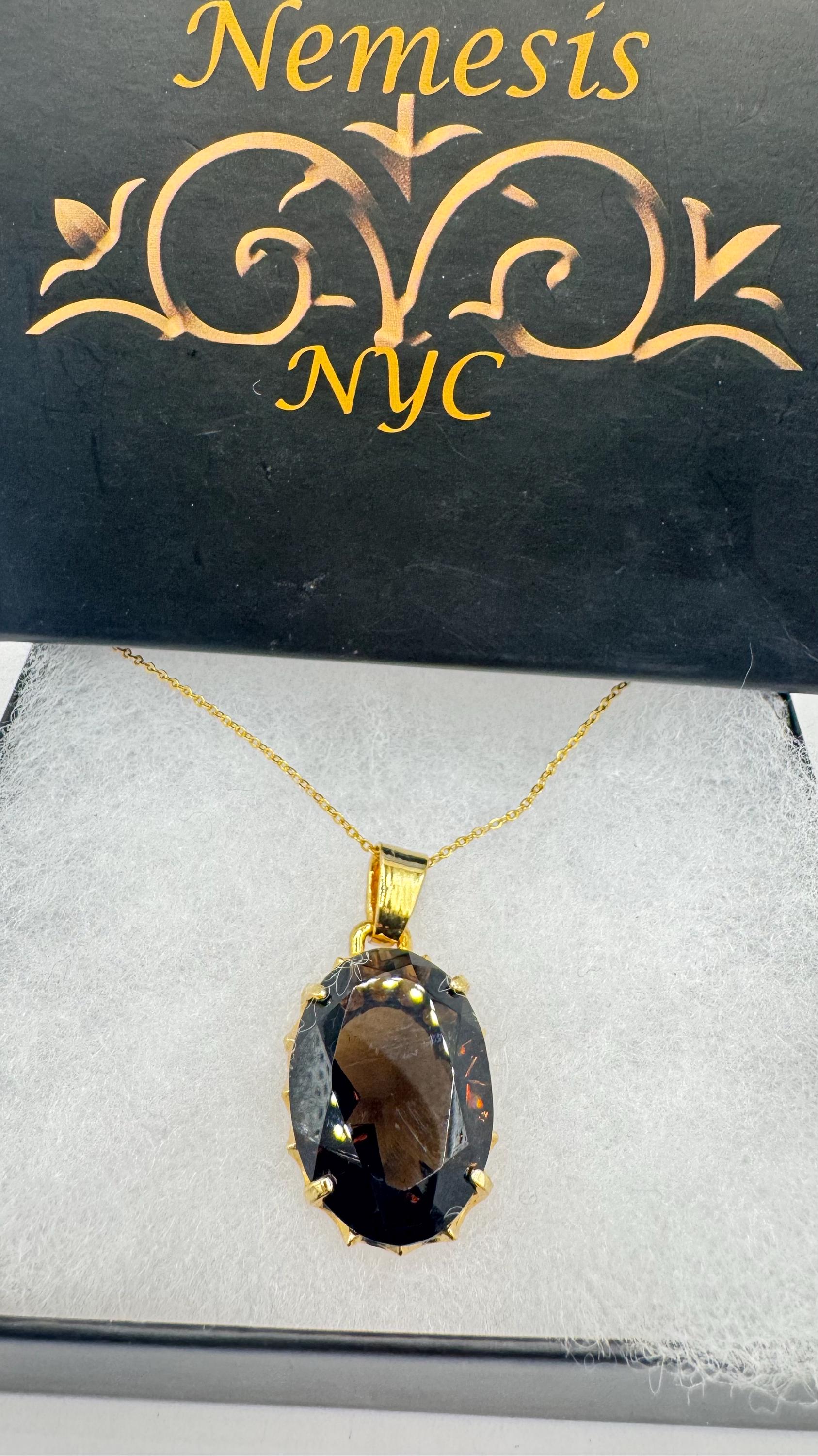 Vintage Smoky Topaz Gemstone Yellow Gold Filled Necklace Choker