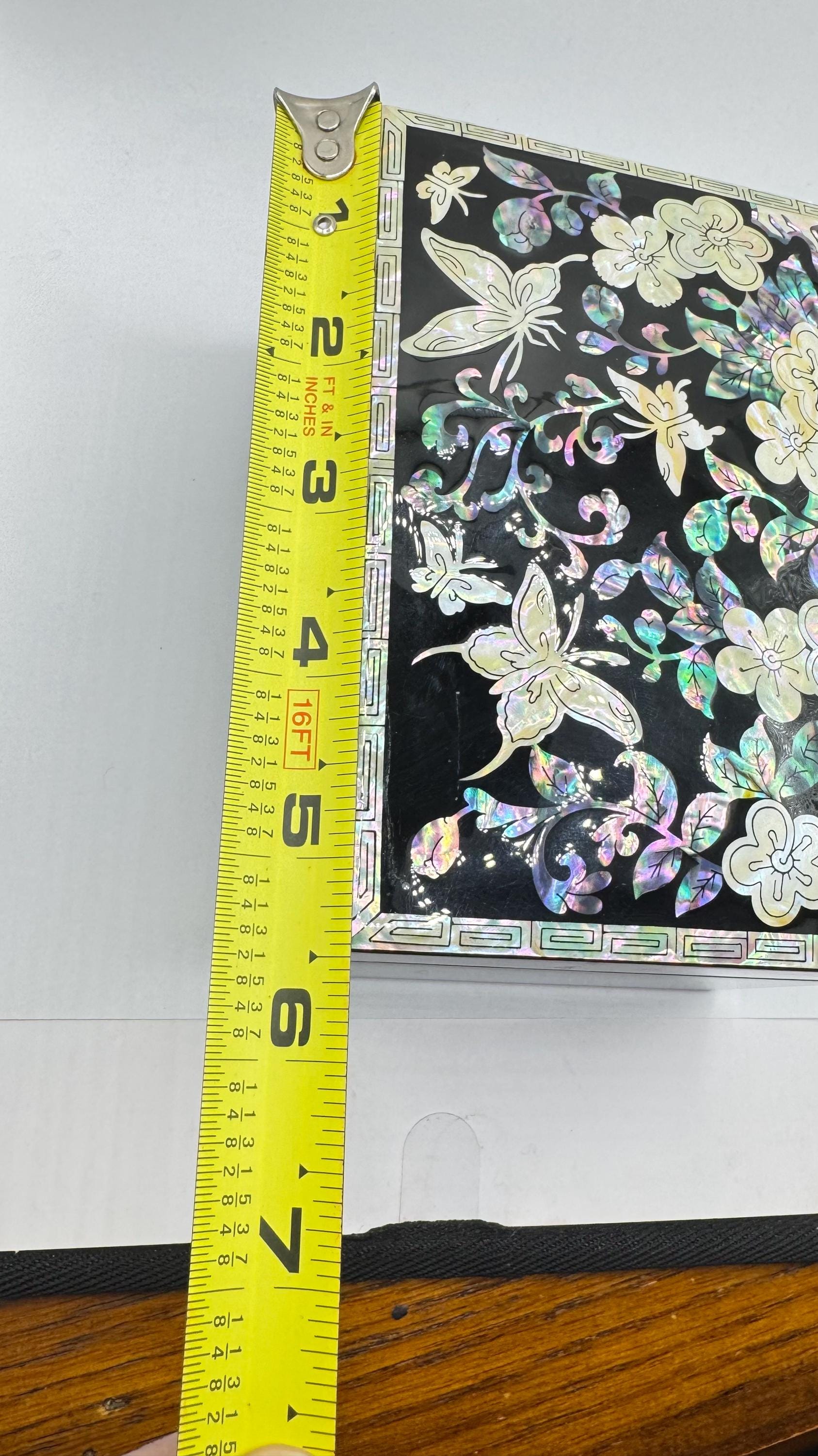 Vintage Mother Of pearl lacquer wood inlay Trinket Jewelry box