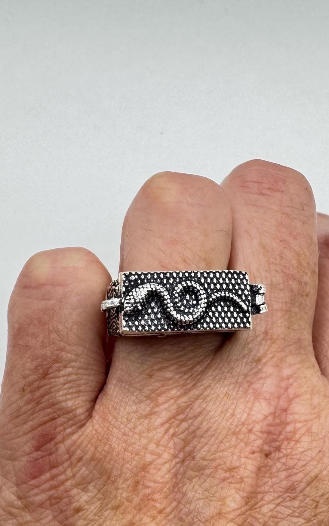 Vintage Silver Bronze Snake Serpent Poison Pillbox Ring