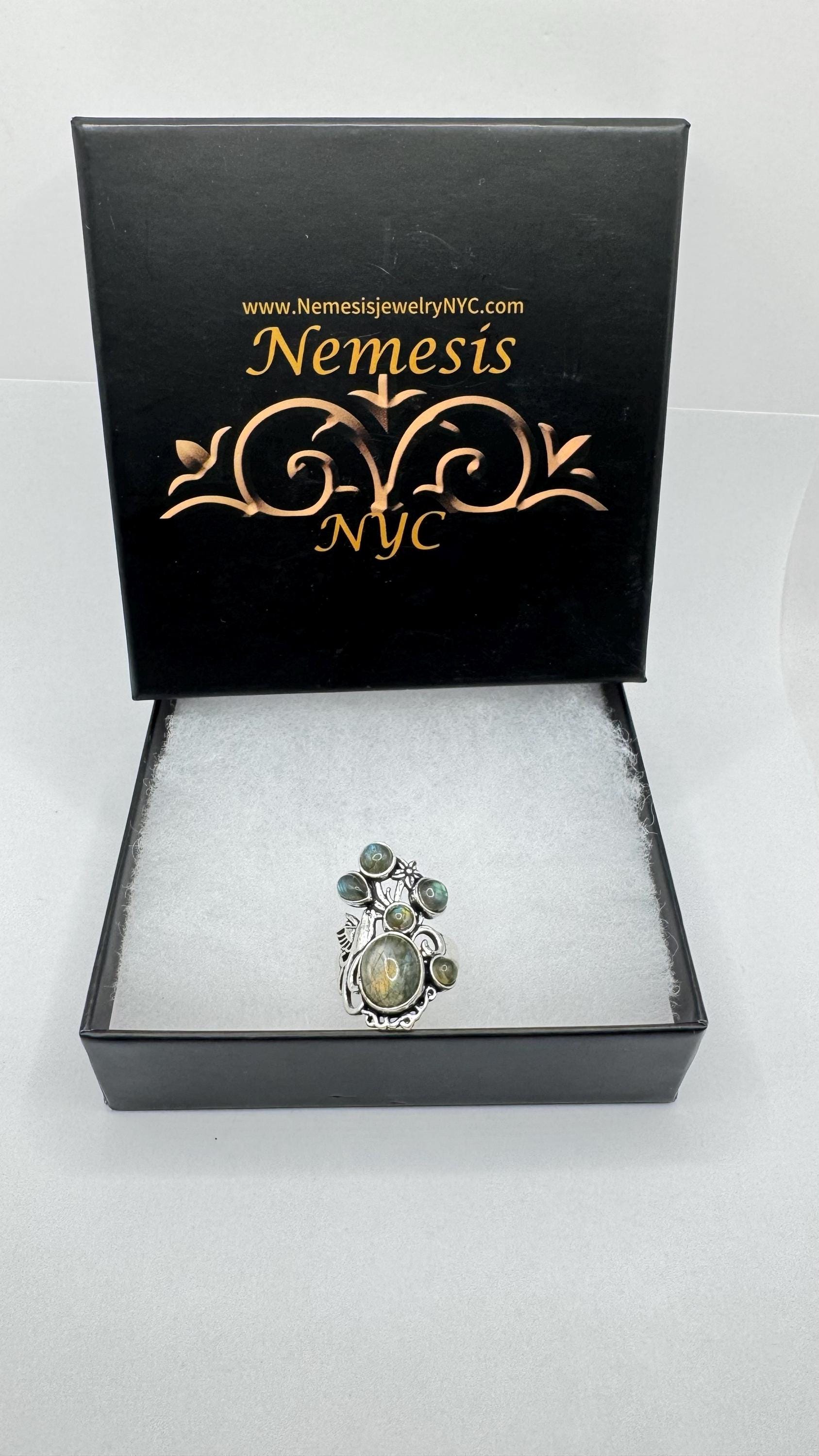 Vintage Large Blue Green Labradorite Silver Chunky Statement Cocktal Ring