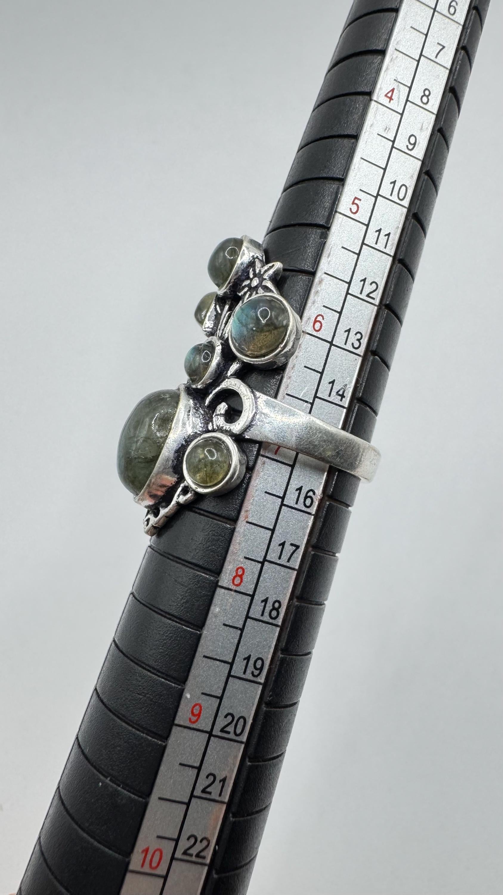 Vintage Large Blue Green Labradorite Silver Chunky Statement Cocktal Ring