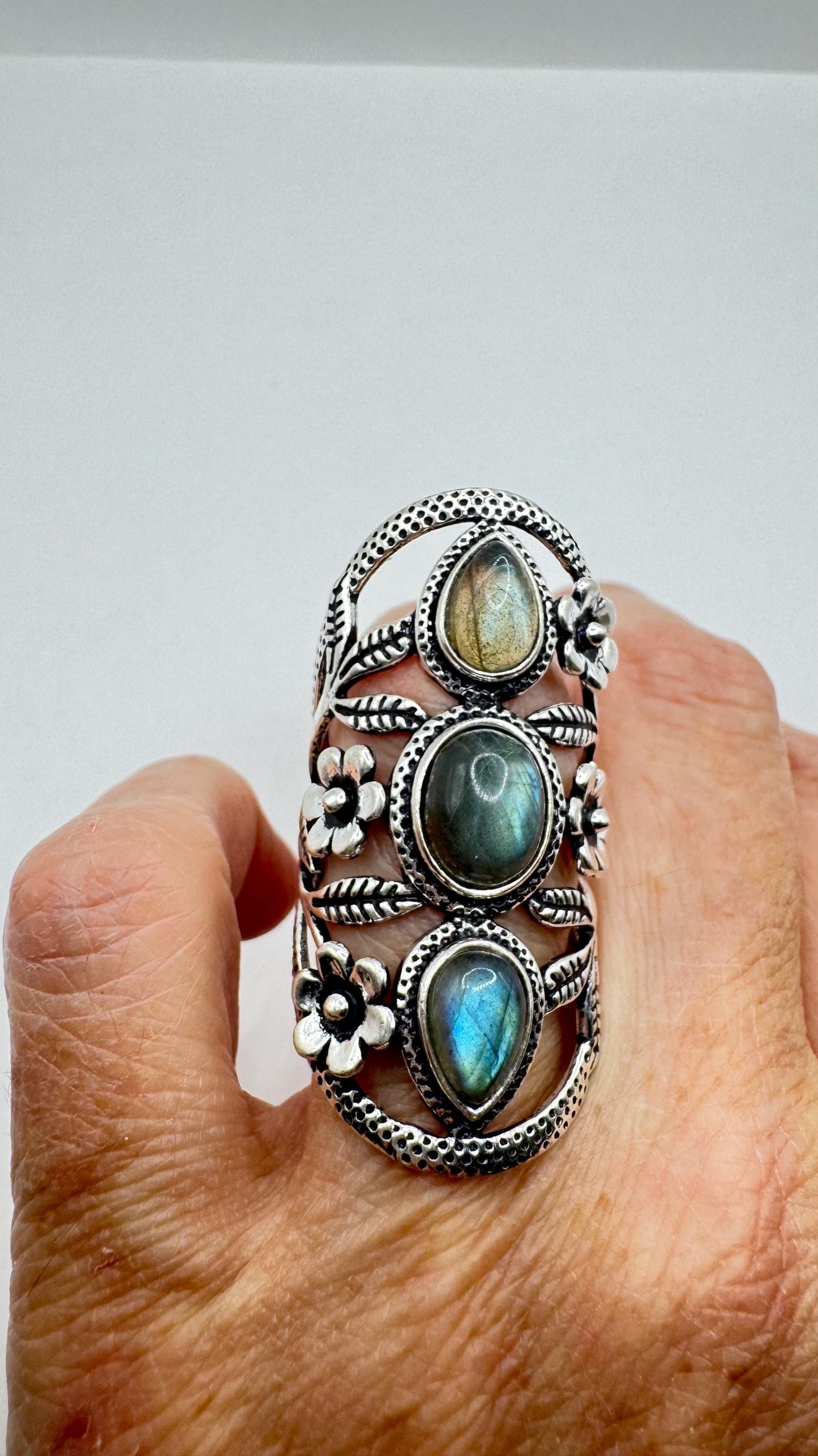 Vintage Rainbow Labradorite Statement Ring