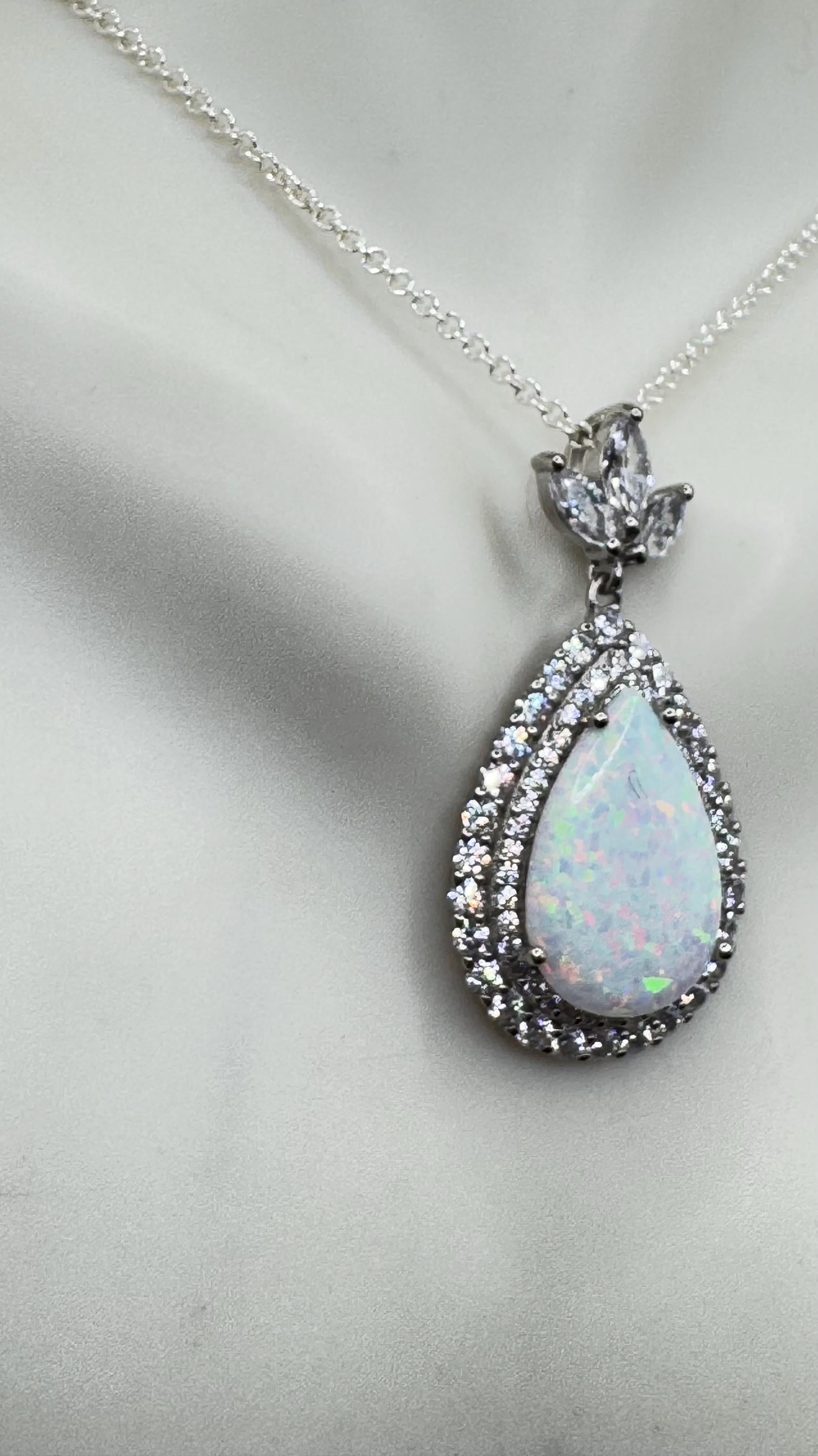 Vintage White Opal Choker 925 Sterling Silver Pendant Necklace