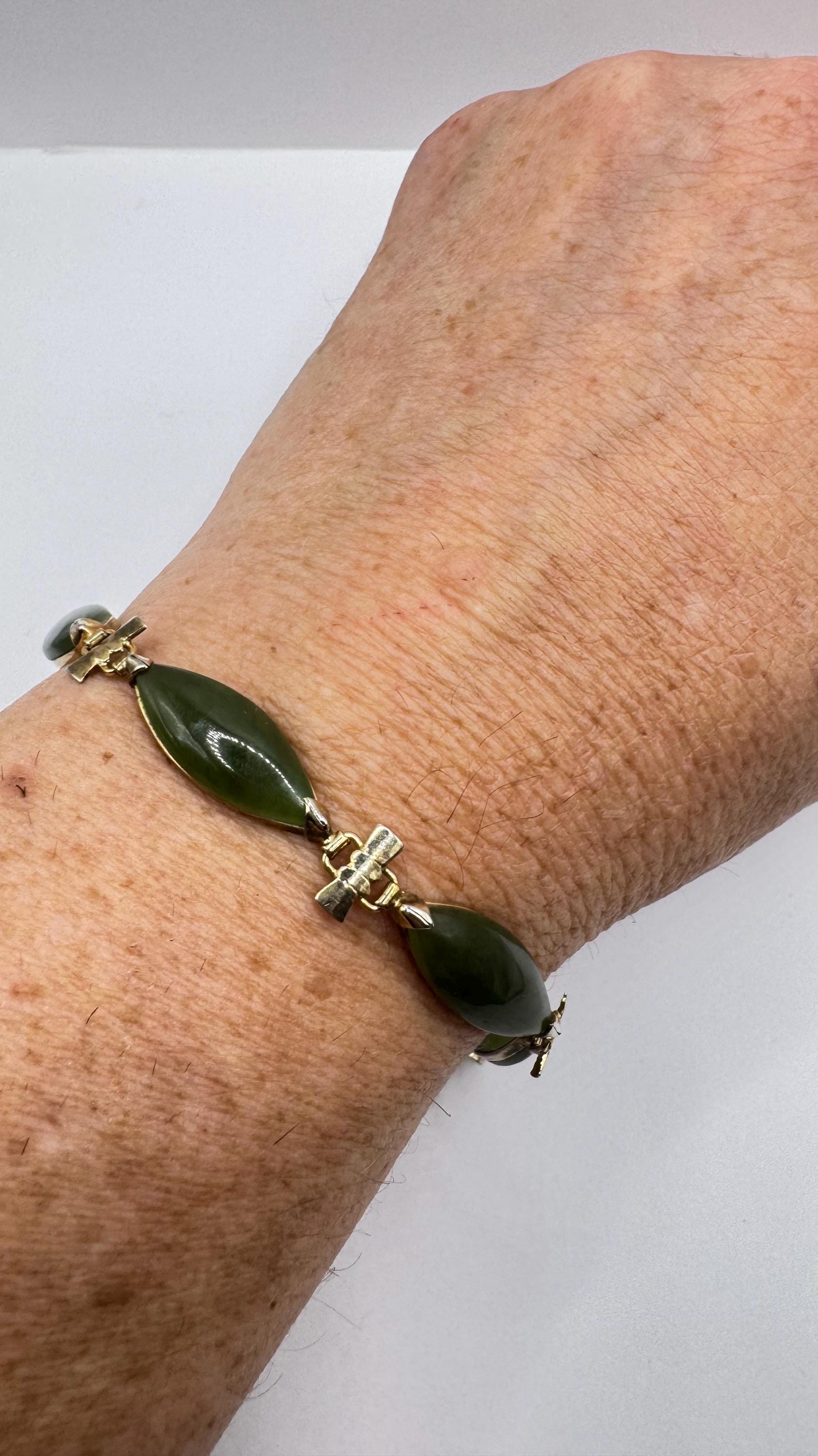 Vintage Green Jade Bracelet Gold filled