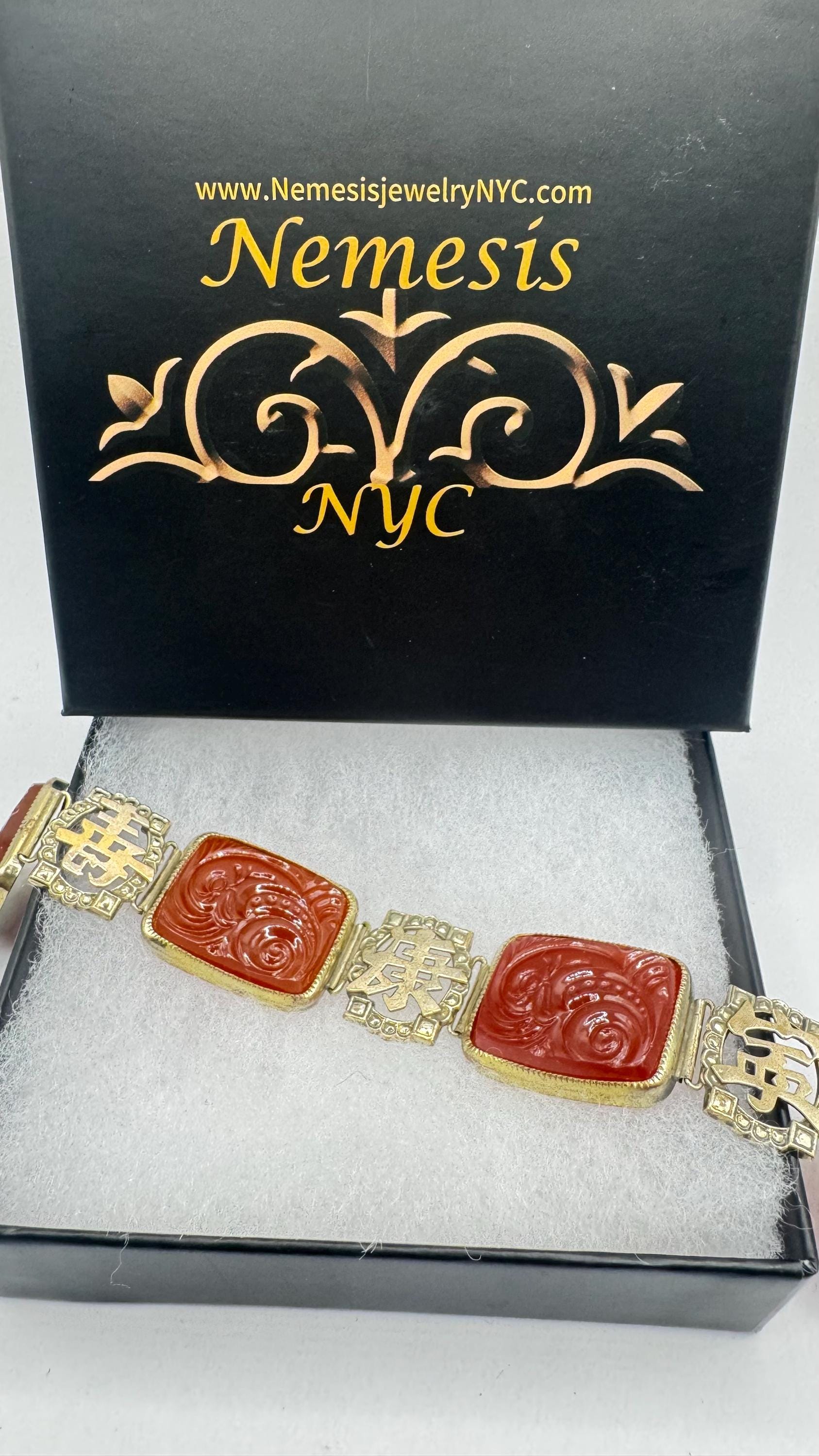 Vintage Carnelian Chinese calligraphy Silver lucky bracelet